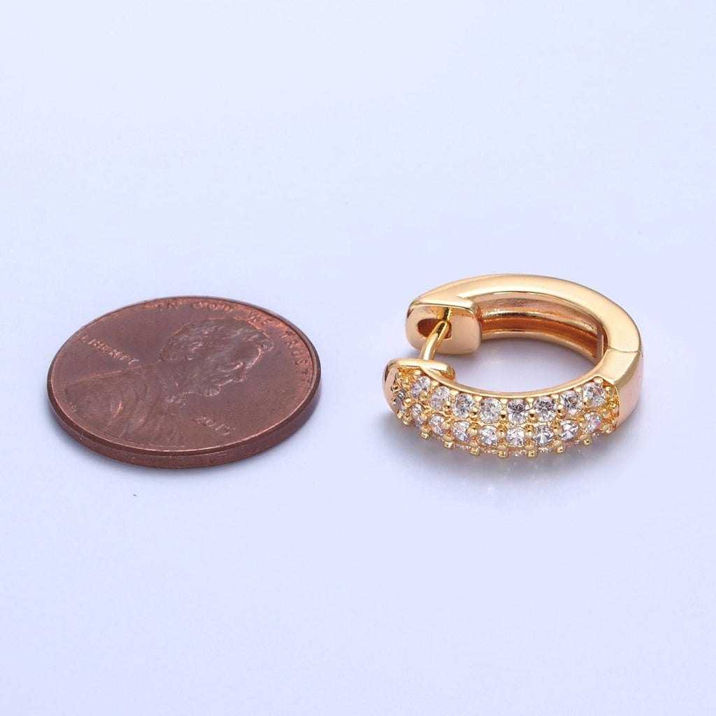16K Gold plated Micro Paved CZ 18mm Huggie Hoop Earrings | V-384 - DLUXCA