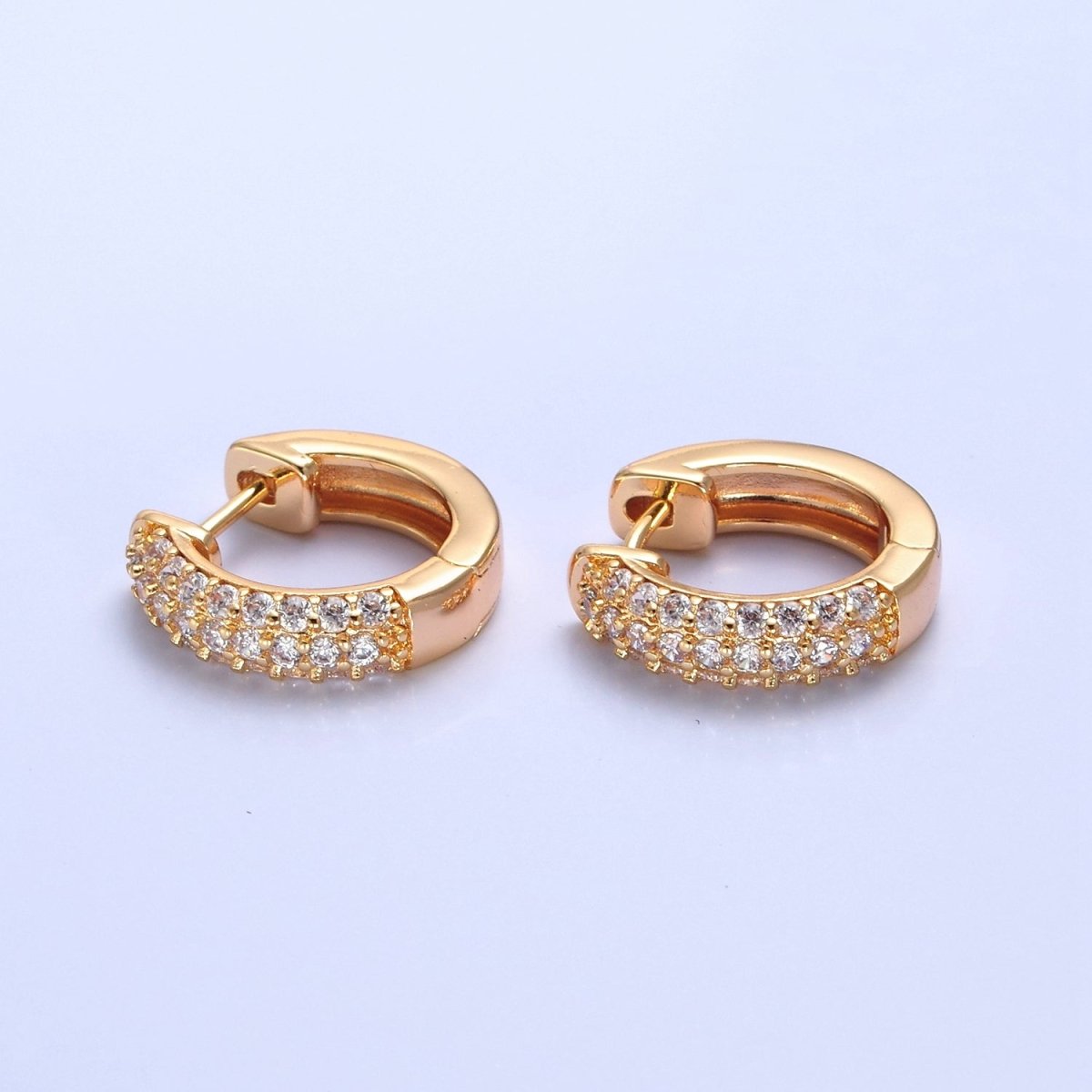 16K Gold plated Micro Paved CZ 18mm Huggie Hoop Earrings | V-384 - DLUXCA
