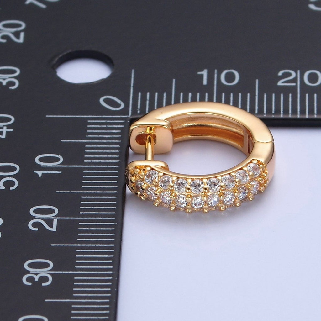 16K Gold plated Micro Paved CZ 18mm Huggie Hoop Earrings | V-384 - DLUXCA