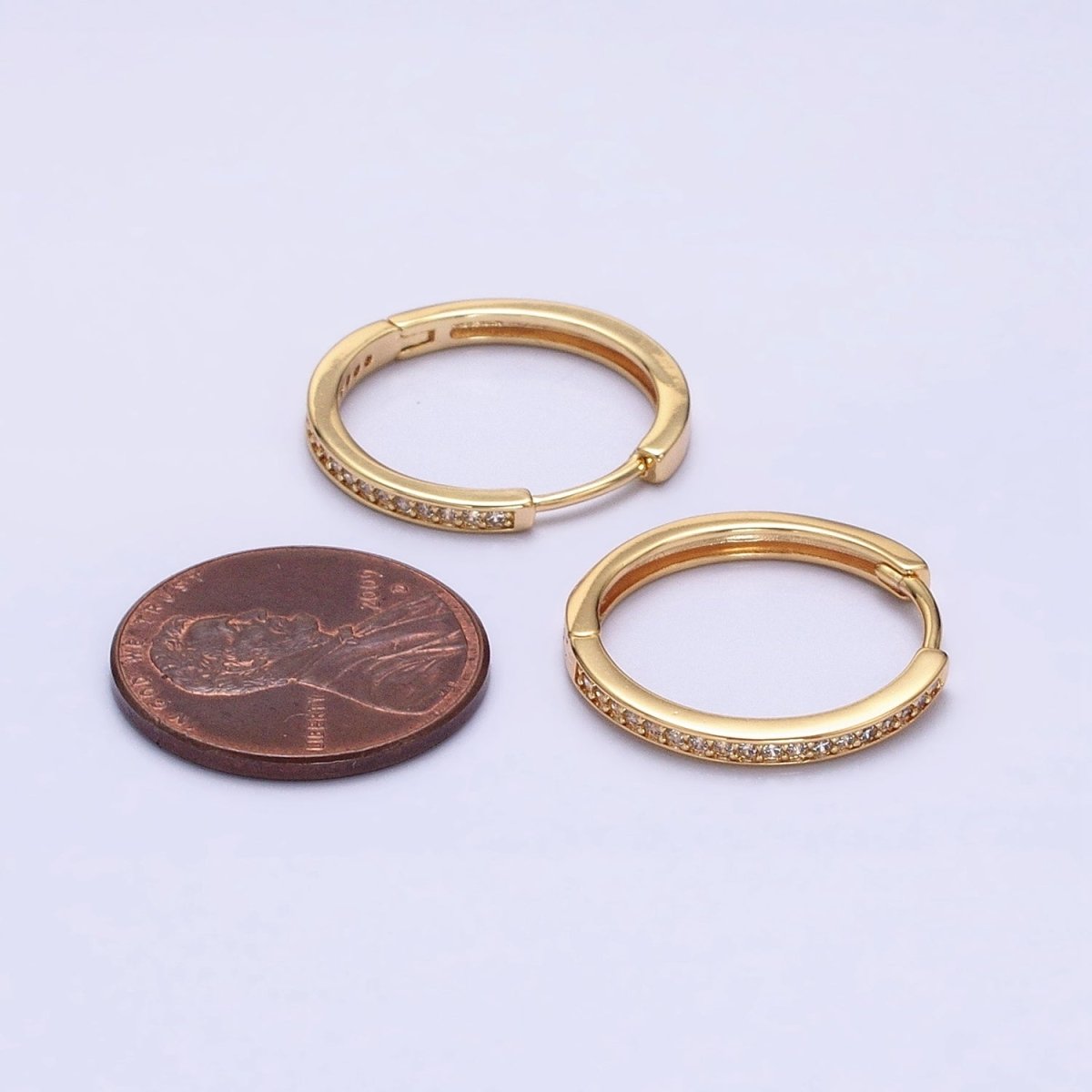16K Gold plated Micro Paved CZ 20mm Endless Hoop Earrings in Gold & Silver | AD1332 AD1333 - DLUXCA
