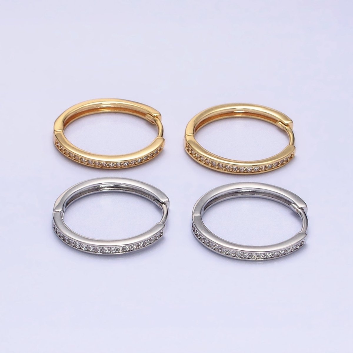 16K Gold plated Micro Paved CZ 20mm Endless Hoop Earrings in Gold & Silver | AD1332 AD1333 - DLUXCA