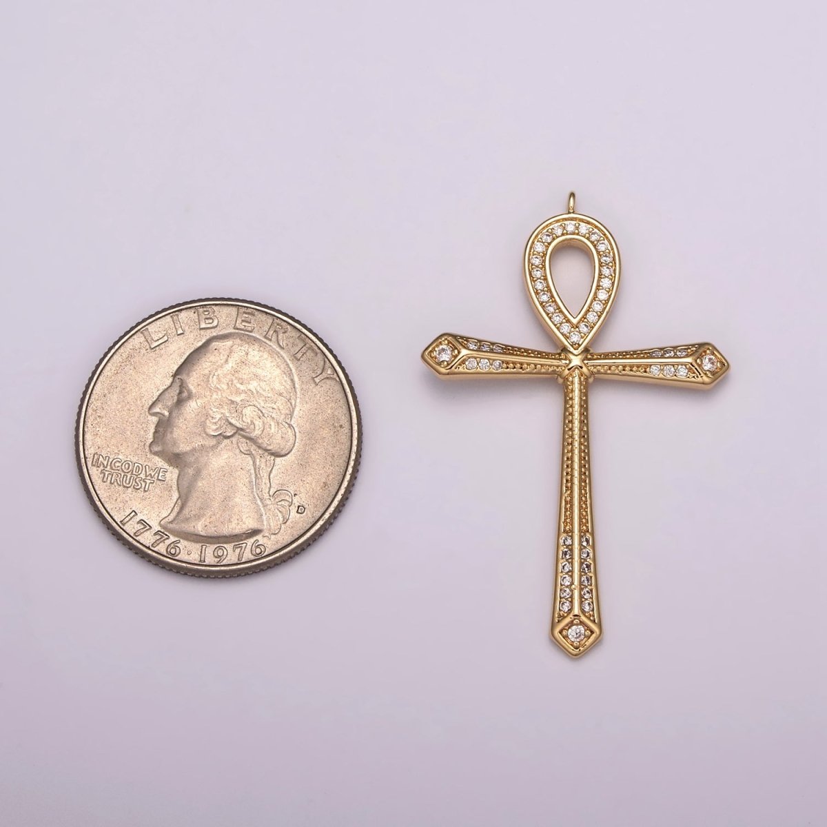 16K Gold plated Micro Paved CZ Ankh Cross Egyptian Pantheon 27.5mm, 40.5mm Charm N-173 N-174 - DLUXCA
