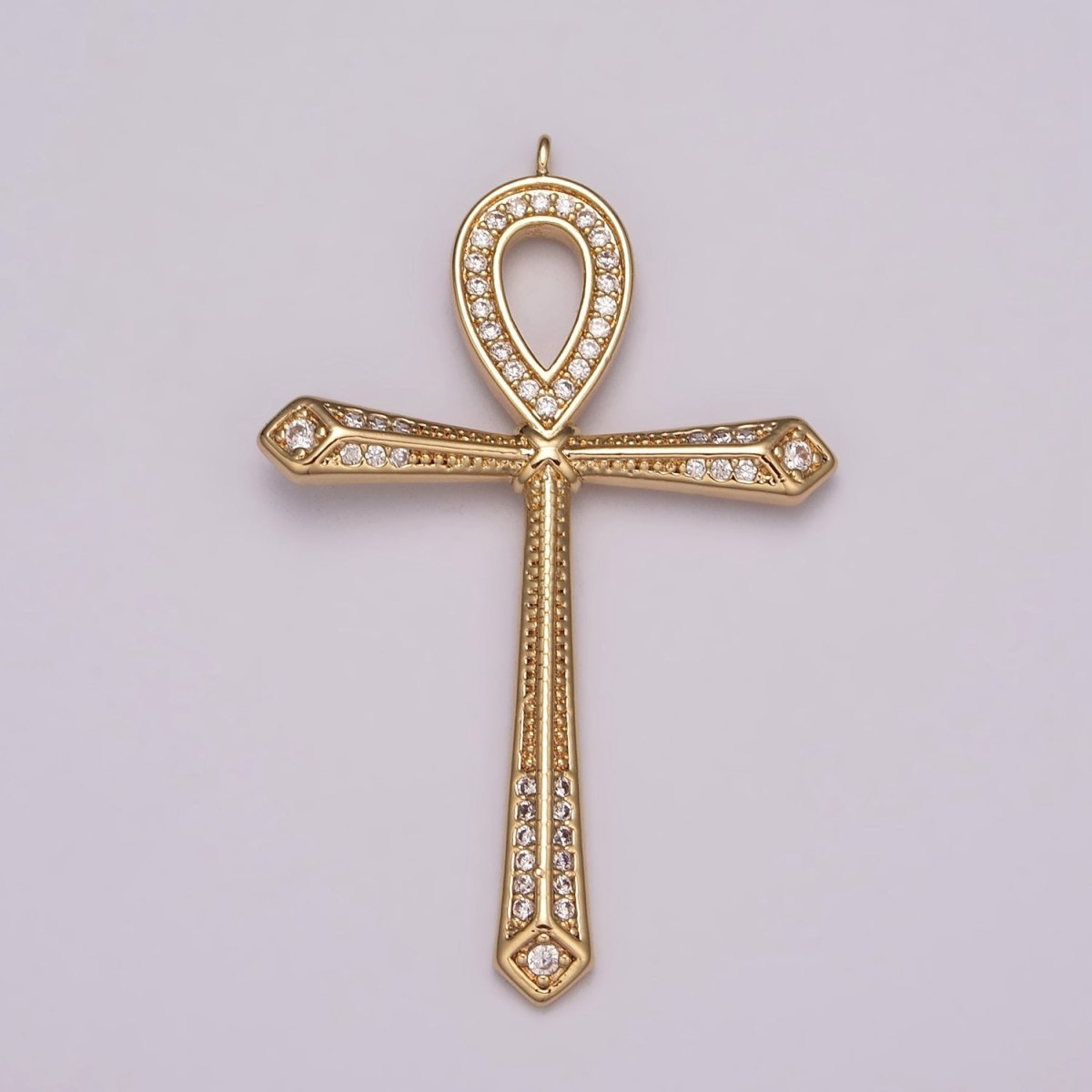 16K Gold plated Micro Paved CZ Ankh Cross Egyptian Pantheon 27.5mm, 40.5mm Charm N-173 N-174 - DLUXCA