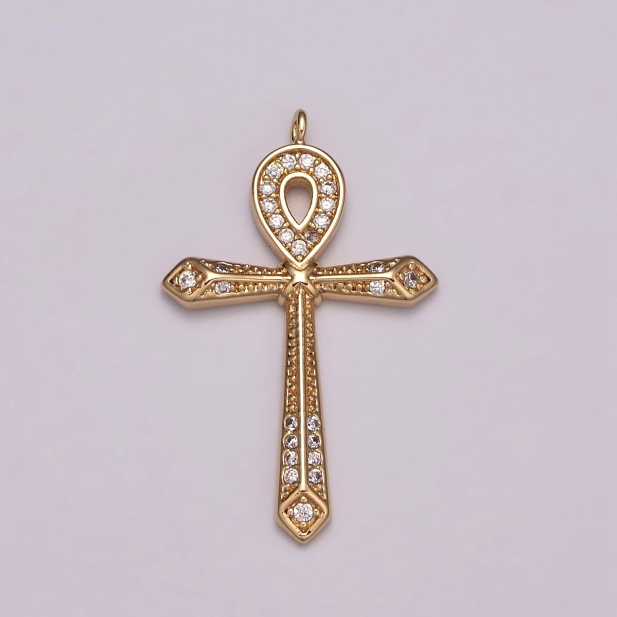 16K Gold plated Micro Paved CZ Ankh Cross Egyptian Pantheon 27.5mm, 40.5mm Charm N-173 N-174 - DLUXCA