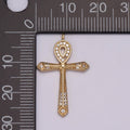 16K Gold plated Micro Paved CZ Ankh Cross Egyptian Pantheon 27.5mm, 40.5mm Charm N-173 N-174 - DLUXCA
