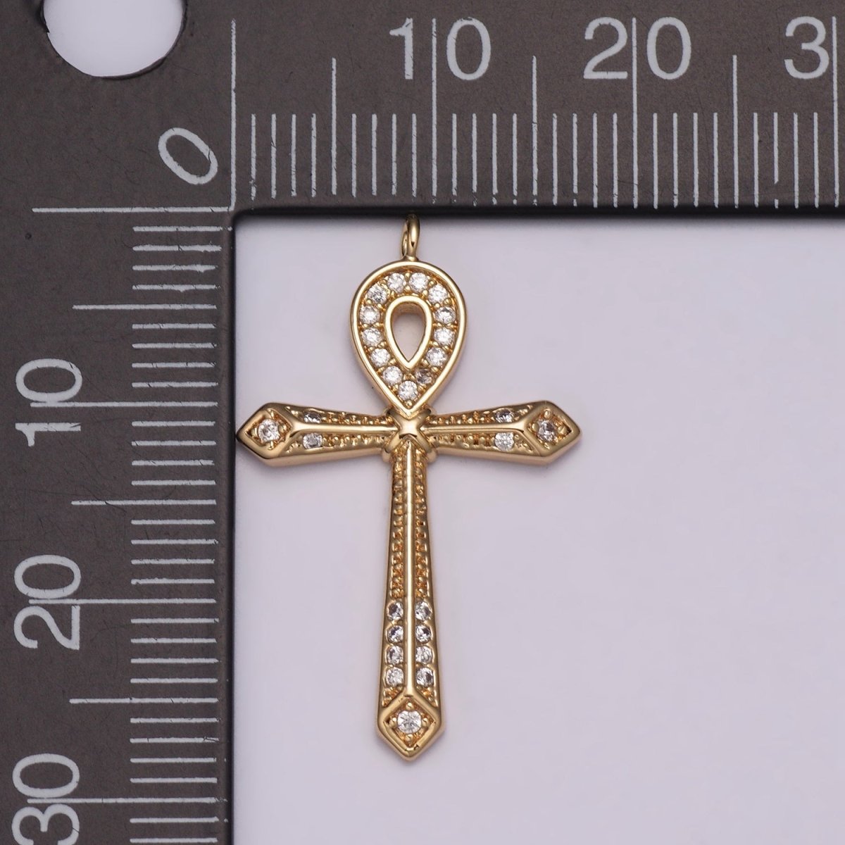 16K Gold plated Micro Paved CZ Ankh Cross Egyptian Pantheon 27.5mm, 40.5mm Charm N-173 N-174 - DLUXCA