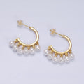 16K Gold plated Micro Paved CZ C-Shaped Round Pearl Drop Dangle Hoop Earrings in Gold & Silver | AD1167 AD1168 - DLUXCA