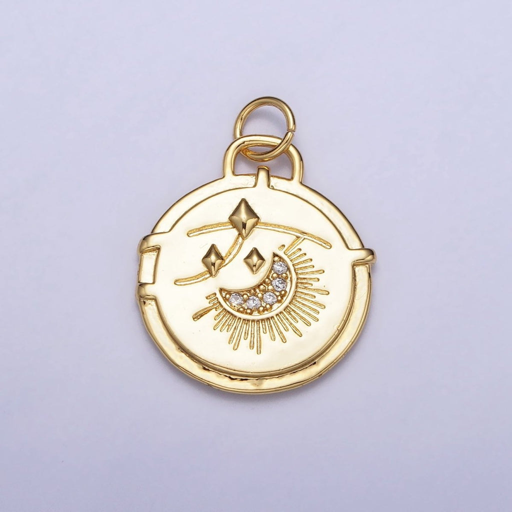 16K Gold plated Micro Paved CZ Celestial Stars Crescent Moon Textured Charm in Gold & Silver | AC1272 AC1273