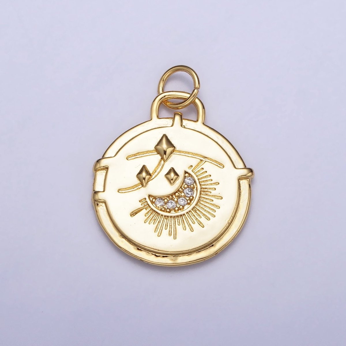 16K Gold plated Micro Paved CZ Celestial Stars Crescent Moon Textured Charm in Gold & Silver | AC1272 AC1273