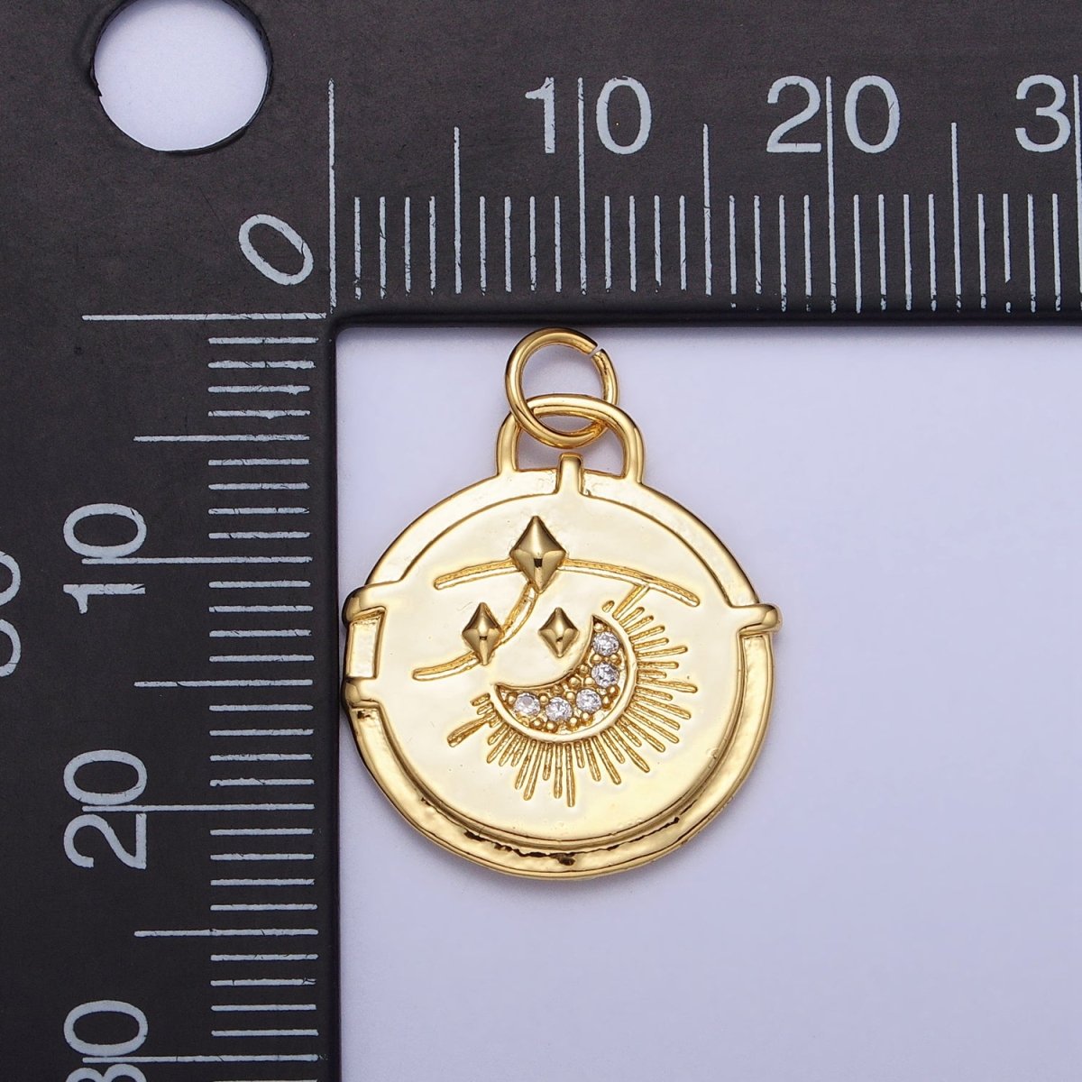 16K Gold plated Micro Paved CZ Celestial Stars Crescent Moon Textured Charm in Gold & Silver | AC1272 AC1273