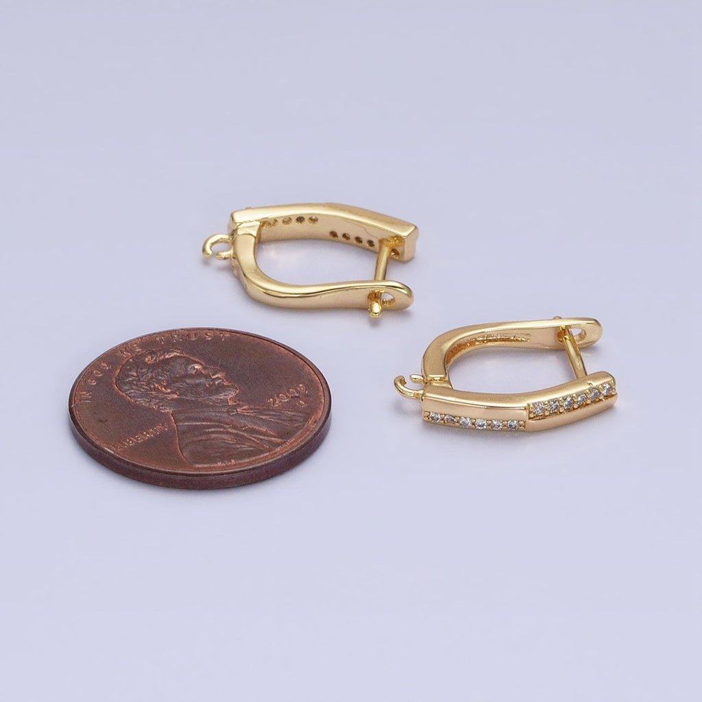 16K Gold plated Micro Paved CZ Checkered English Lock Earrings Supply in Silver, Gold | Z-325 Z-379 - DLUXCA