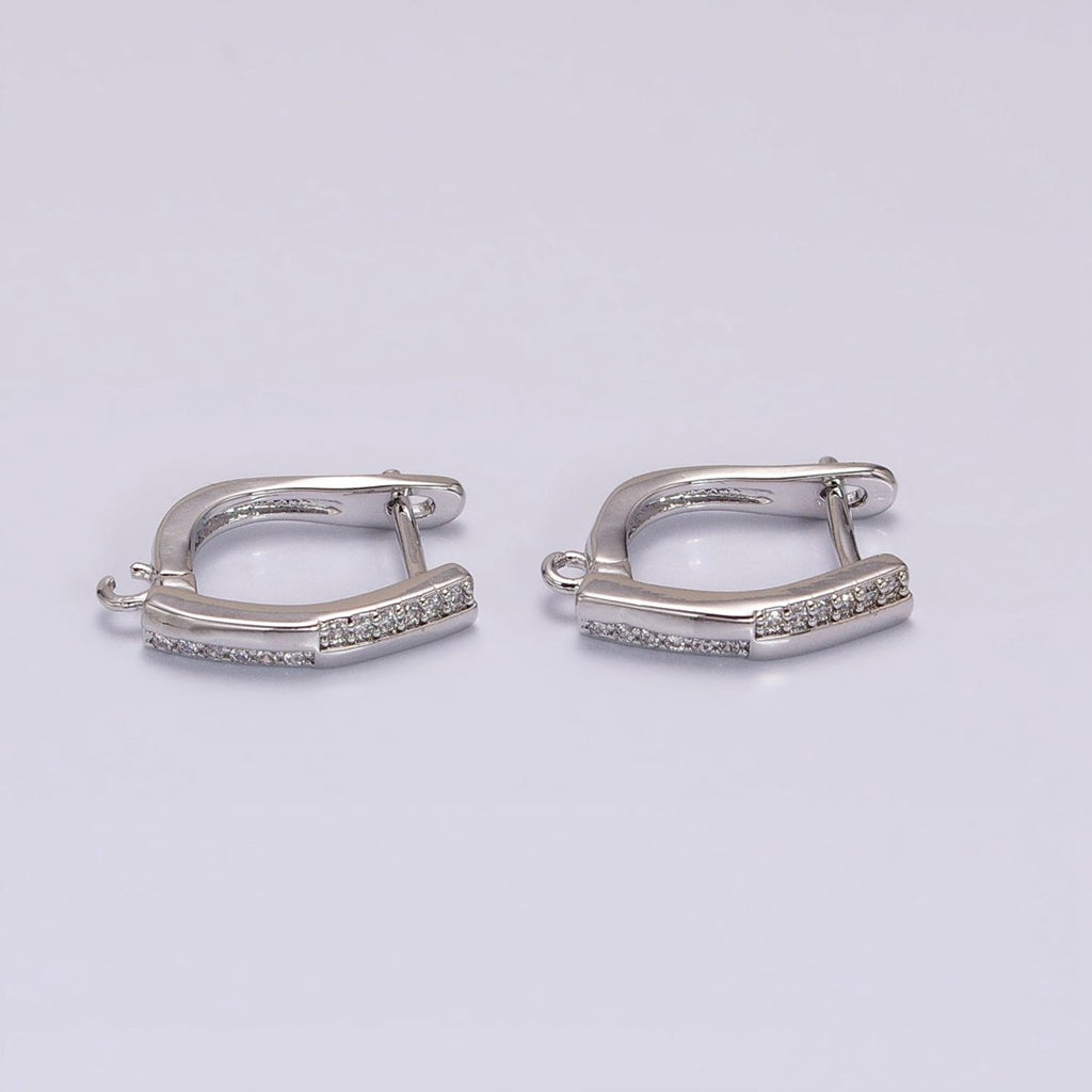 16K Gold plated Micro Paved CZ Checkered English Lock Earrings Supply in Silver, Gold | Z-325 Z-379 - DLUXCA