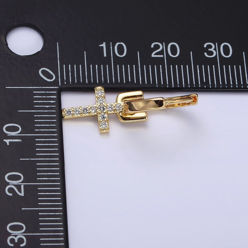 16K Gold plated Micro Paved CZ Cross Religious Drop Huggie Earrings in Gold & Silver | AD1225 AD1226 - DLUXCA