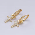 16K Gold plated Micro Paved CZ Cross Religious Drop Huggie Earrings in Gold & Silver | AD1225 AD1226 - DLUXCA