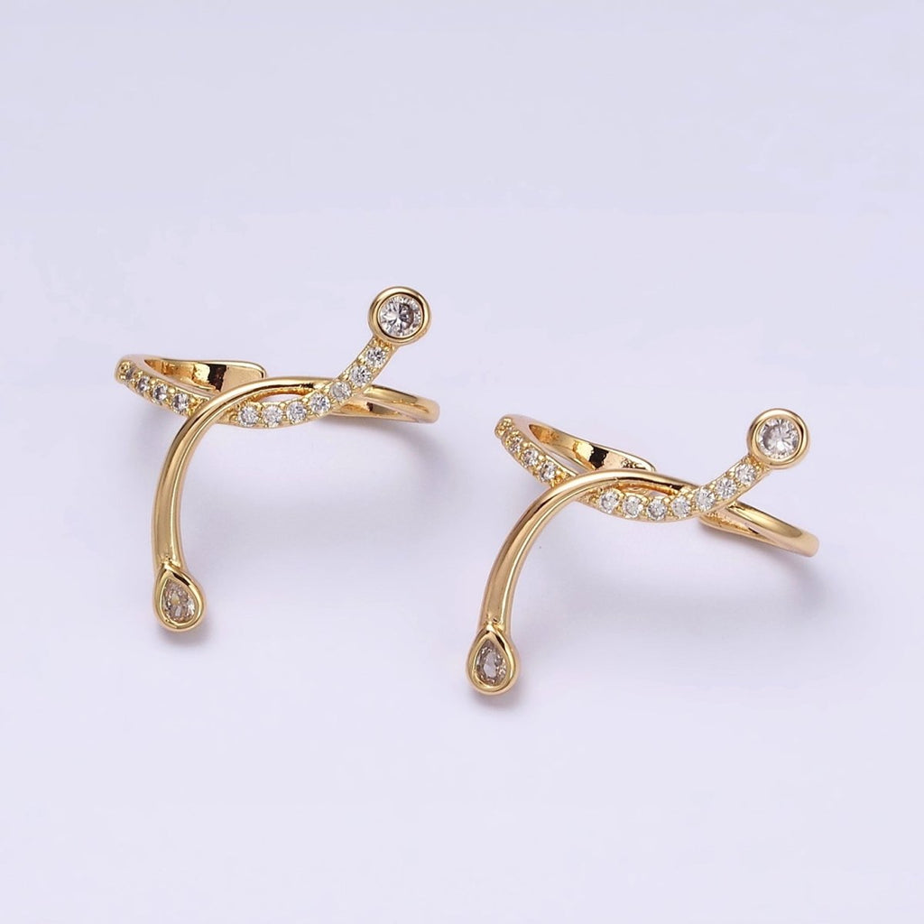 16K Gold plated Micro Paved CZ Curved Band Ear Cuff Earrings | AI148 - DLUXCA