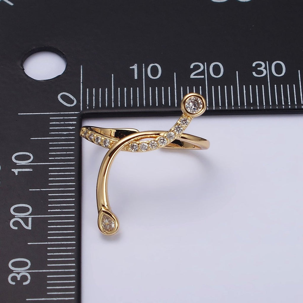 16K Gold plated Micro Paved CZ Curved Band Ear Cuff Earrings | AI148 - DLUXCA