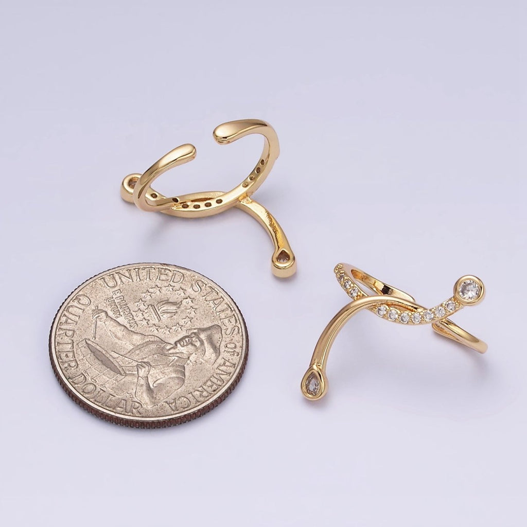 16K Gold plated Micro Paved CZ Curved Band Ear Cuff Earrings | AI148 - DLUXCA