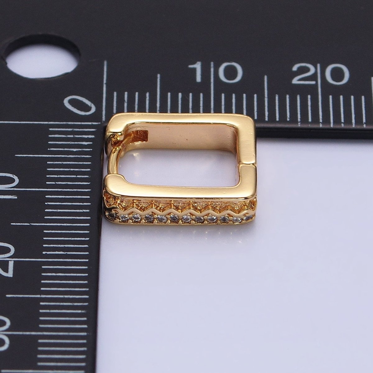 16K Gold plated Micro Paved CZ Line Zig Zag Geometric Oblong Hoop in Gold & Silver | AB1480 AB1481