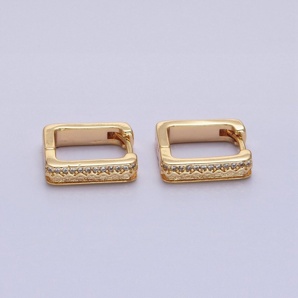 16K Gold plated Micro Paved CZ Line Zig Zag Geometric Oblong Hoop in Gold & Silver | AB1480 AB1481