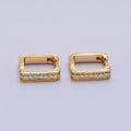16K Gold plated Micro Paved CZ Line Zig Zag Geometric Oblong Hoop in Gold & Silver | AB1480 AB1481