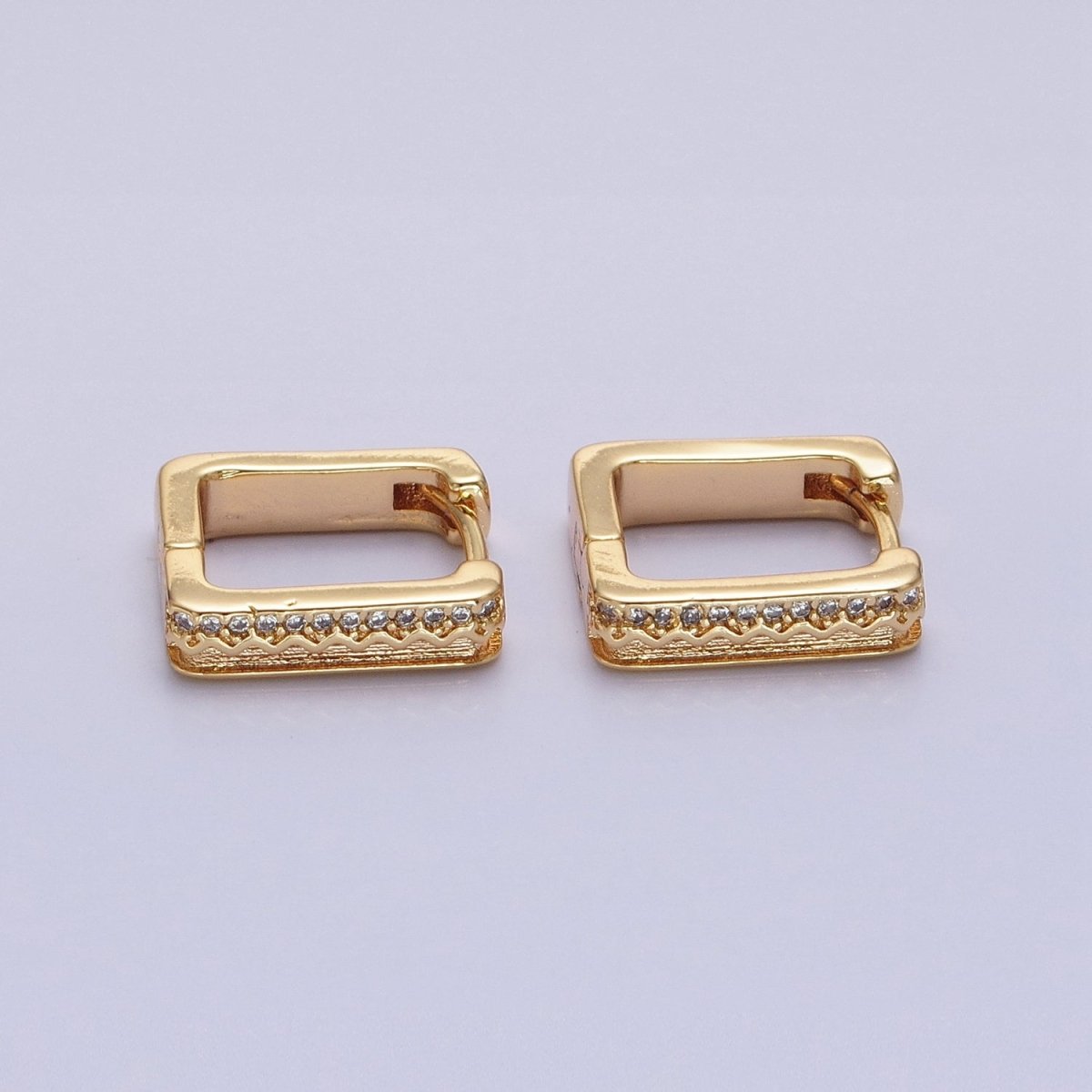 16K Gold plated Micro Paved CZ Line Zig Zag Geometric Oblong Hoop in Gold & Silver | AB1480 AB1481