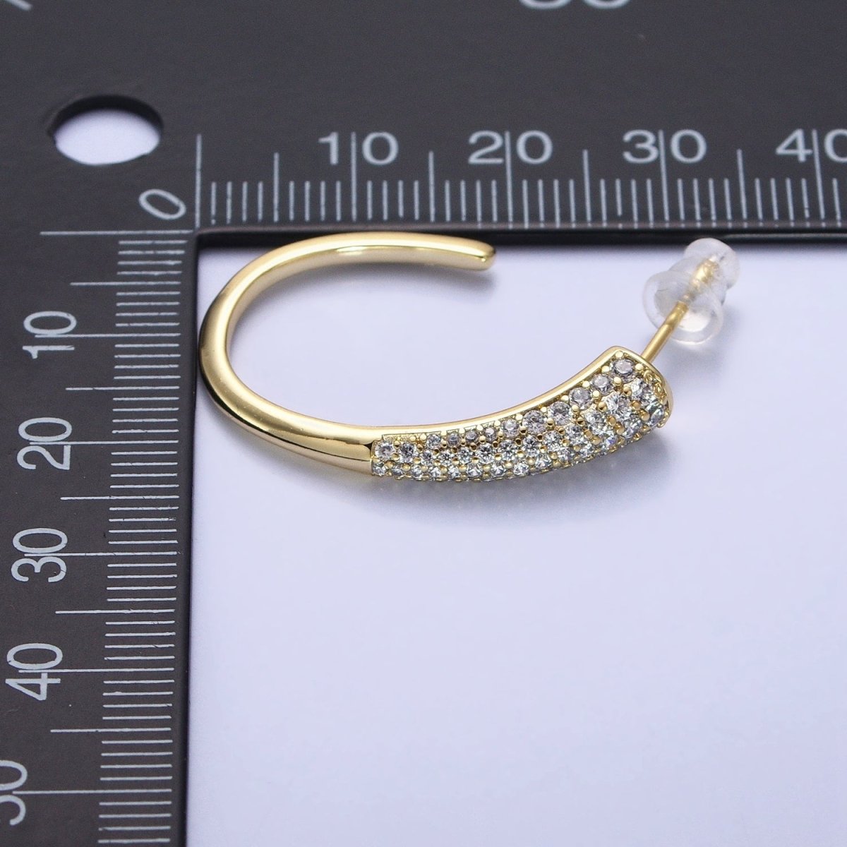 16K Gold plated Micro Paved CZ Minimalist J-Shaped Hoop Earrings in Gold & Silver | AE041 AE042
