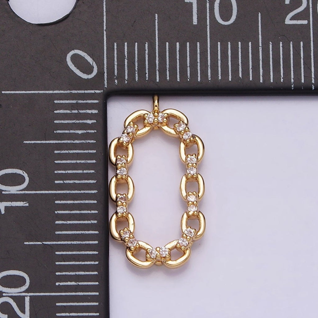 16K Gold plated Micro Paved CZ Open Oval Cable Link Charm in Gold & Silver | AC1179 AC1180