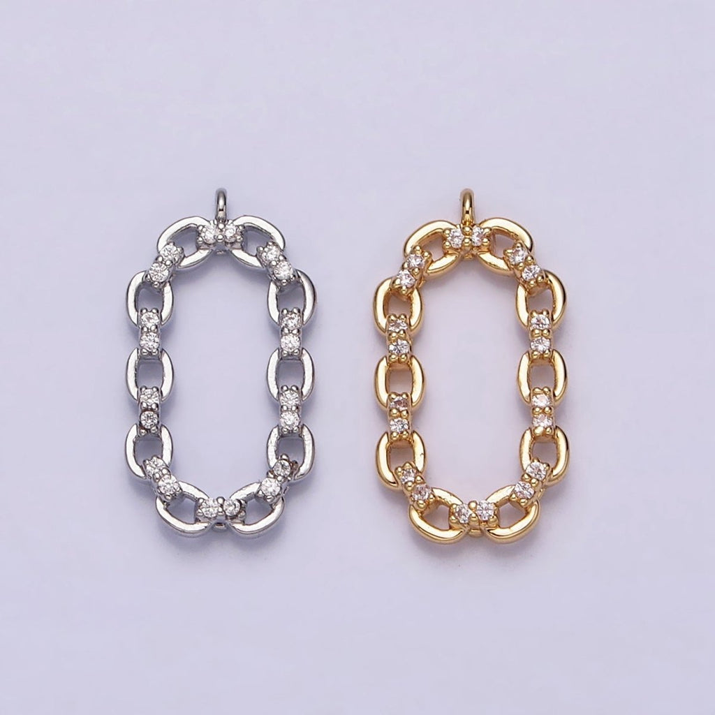 16K Gold plated Micro Paved CZ Open Oval Cable Link Charm in Gold & Silver | AC1179 AC1180