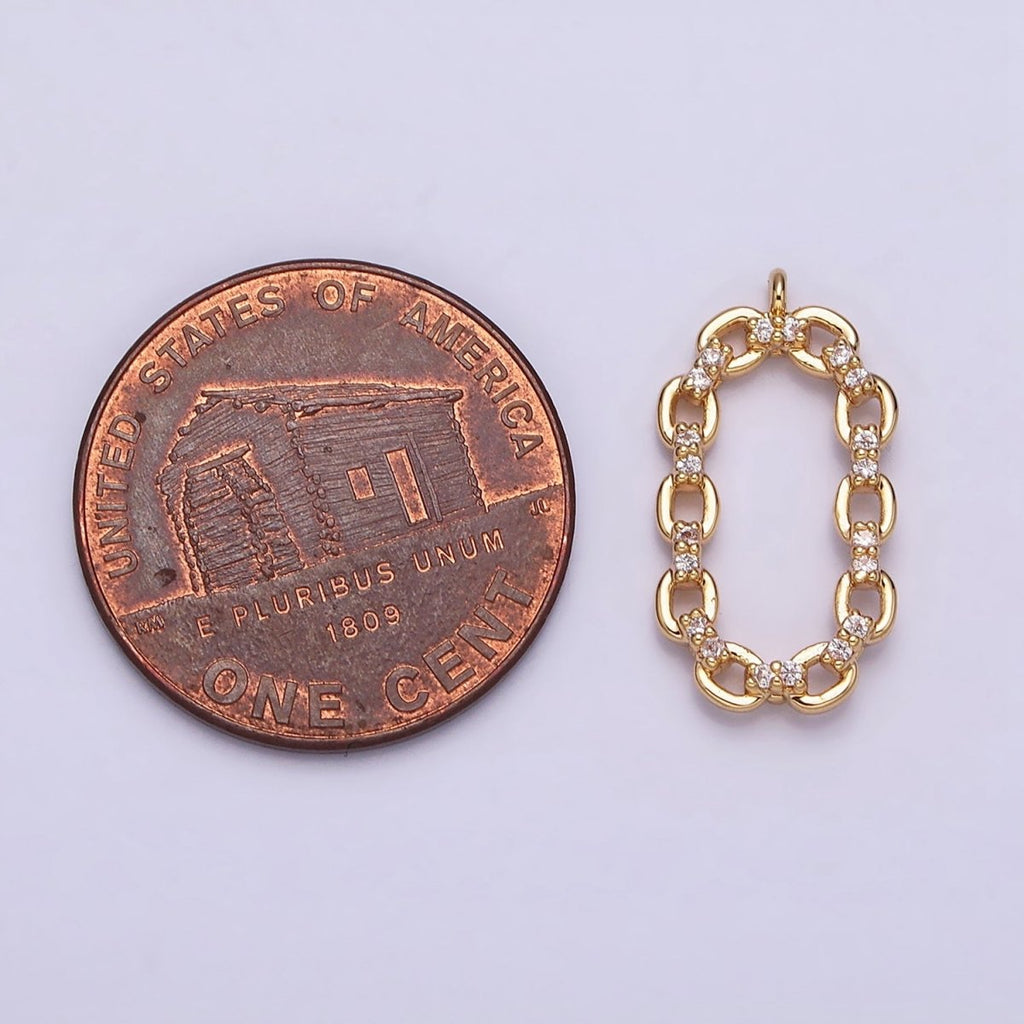 16K Gold plated Micro Paved CZ Open Oval Cable Link Charm in Gold & Silver | AC1179 AC1180