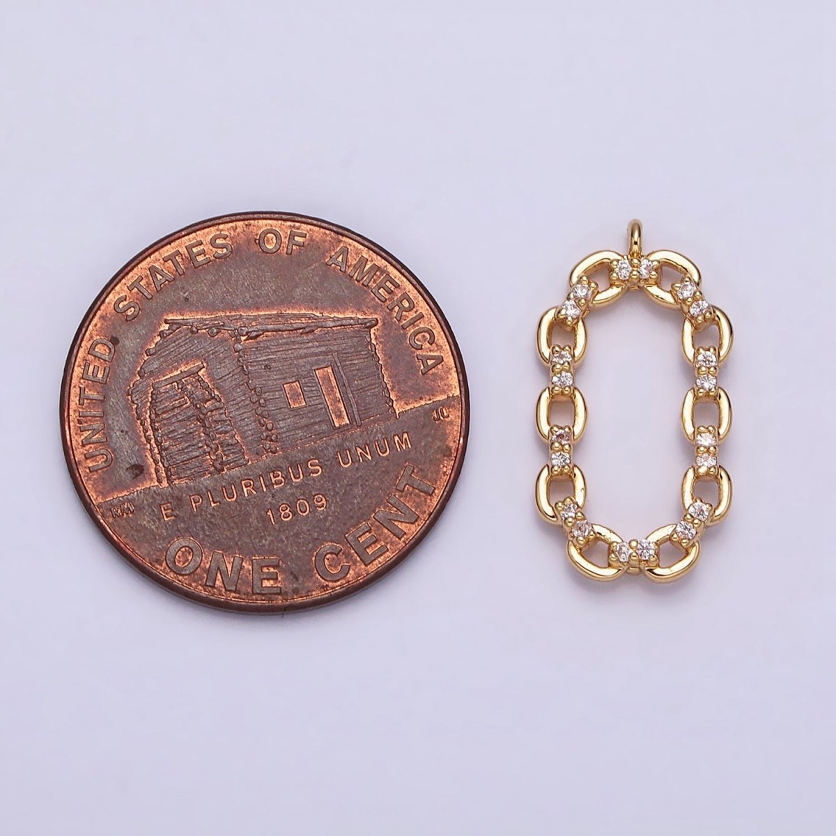 16K Gold plated Micro Paved CZ Open Oval Cable Link Charm in Gold & Silver | AC1179 AC1180