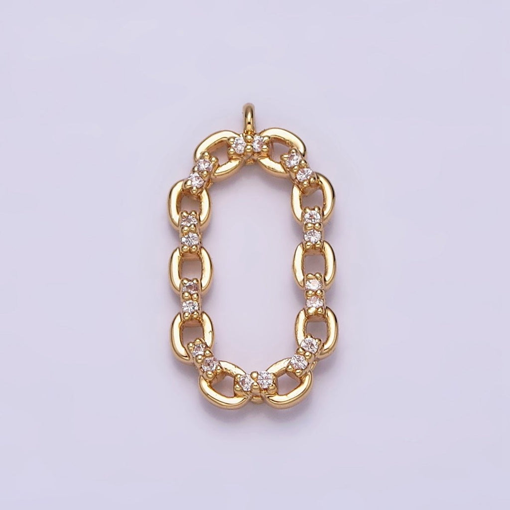 16K Gold plated Micro Paved CZ Open Oval Cable Link Charm in Gold & Silver | AC1179 AC1180