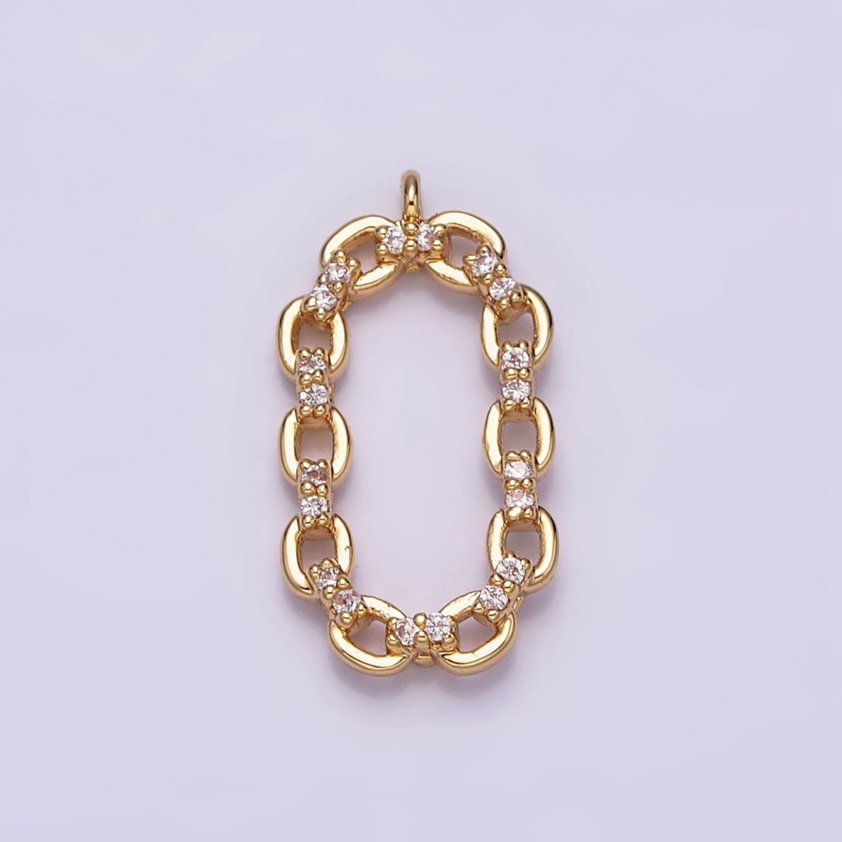 16K Gold plated Micro Paved CZ Open Oval Cable Link Charm in Gold & Silver | AC1179 AC1180
