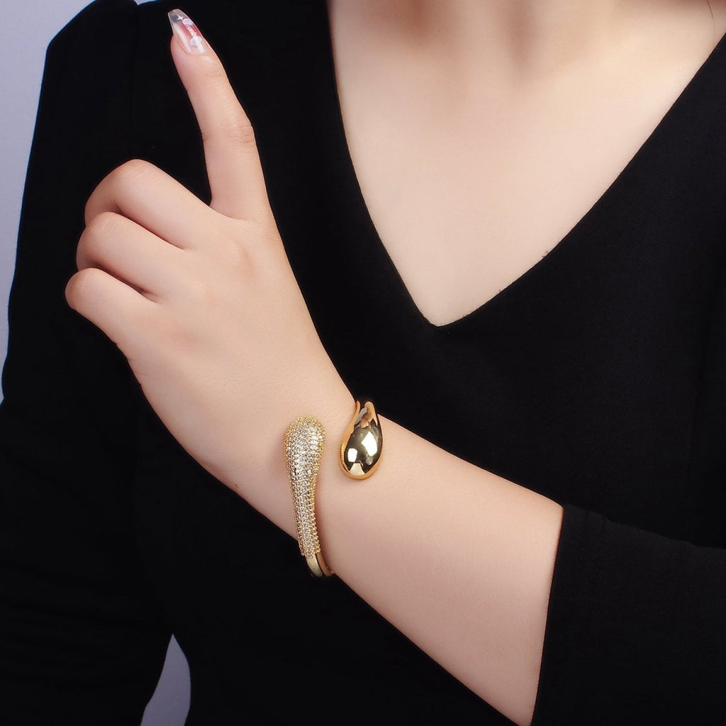 16K Gold plated Micro Paved CZ Snake Drip Wrap Cuff Bracelet | WA - 2524 - DLUXCA