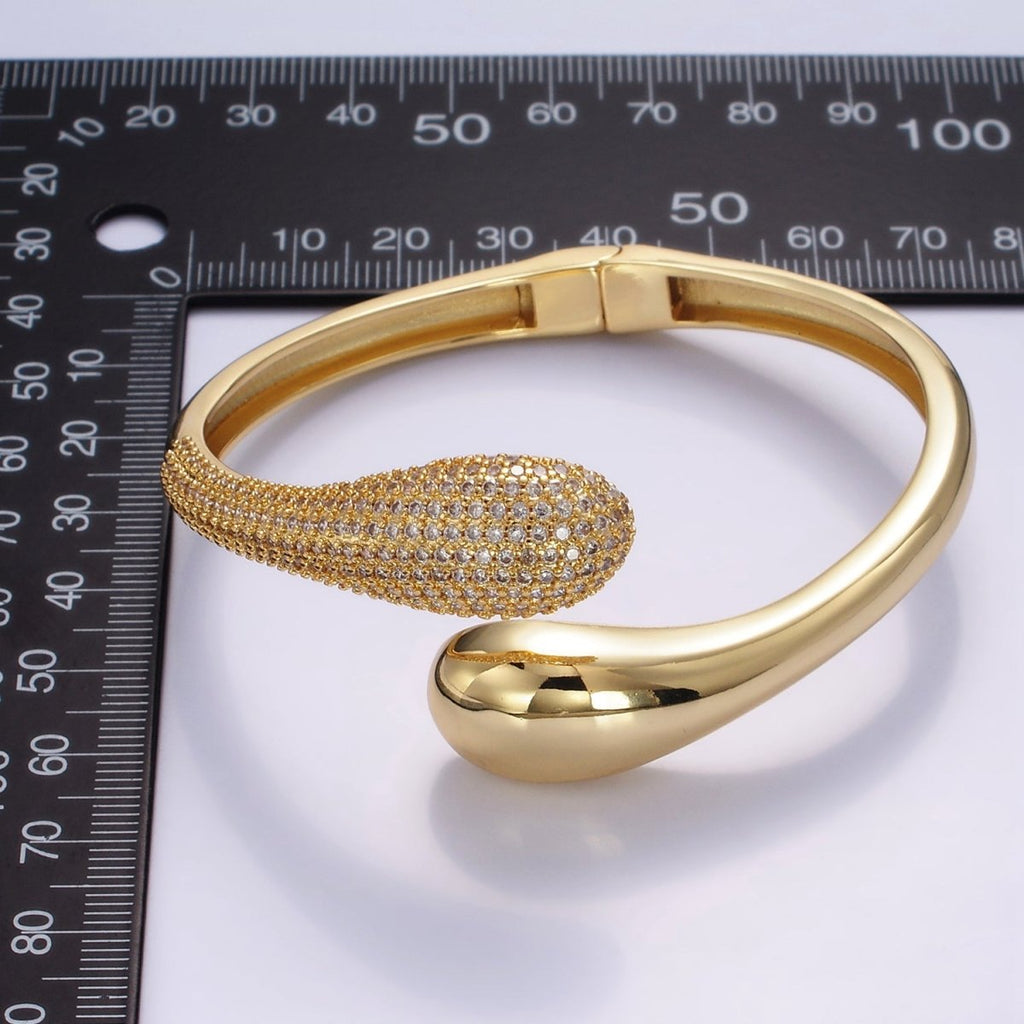 16K Gold plated Micro Paved CZ Snake Drip Wrap Cuff Bracelet | WA - 2524 - DLUXCA