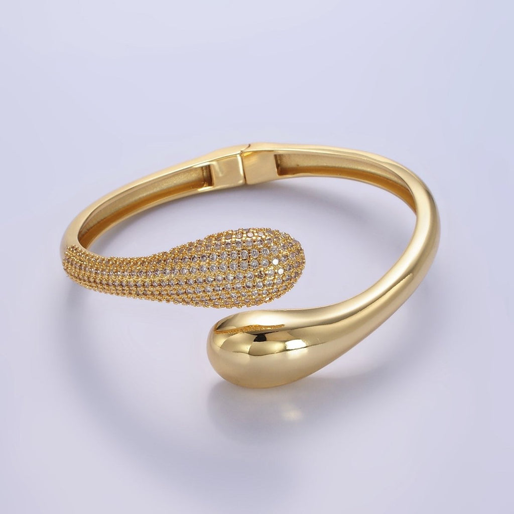 16K Gold plated Micro Paved CZ Snake Drip Wrap Cuff Bracelet | WA - 2524 - DLUXCA