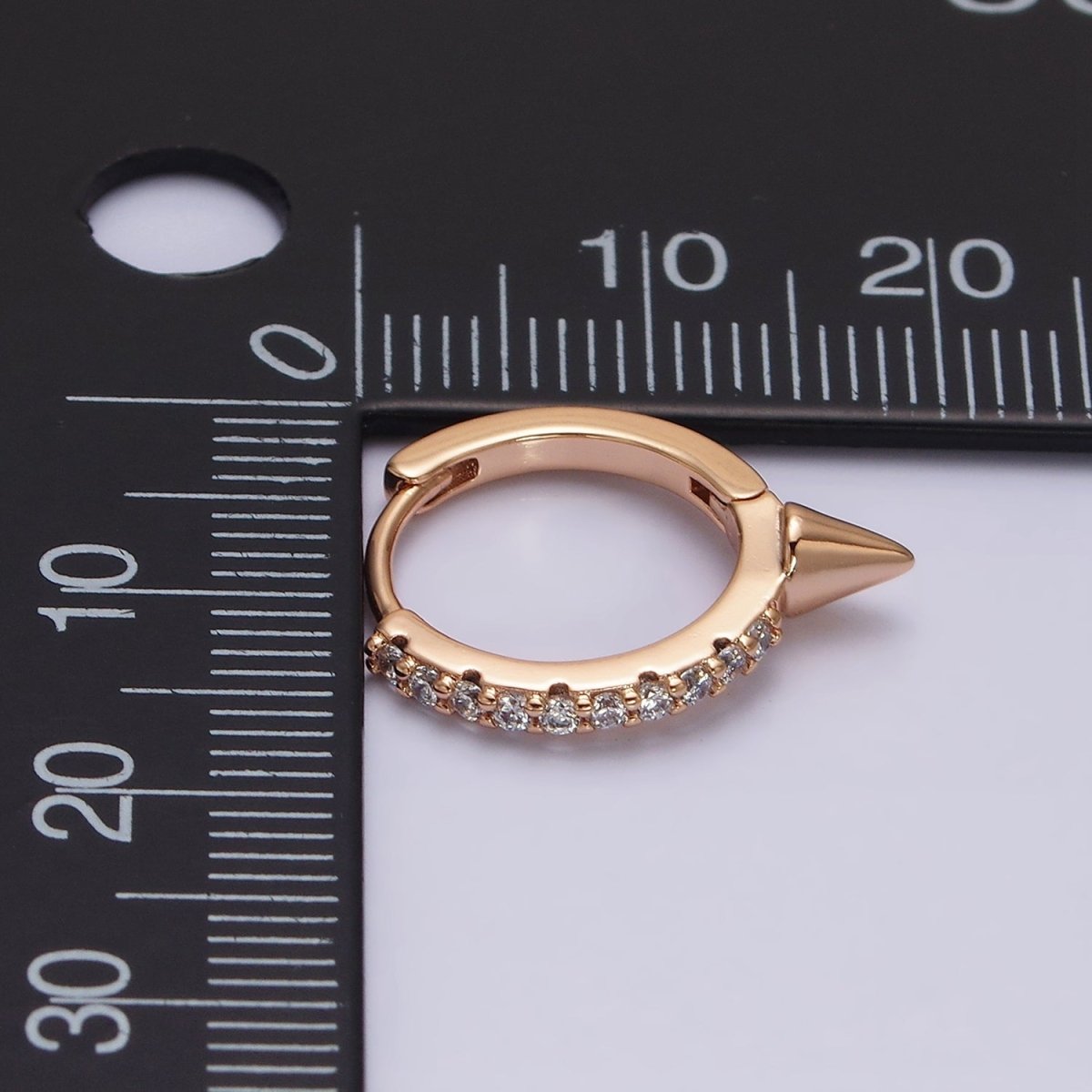 16K Gold plated Micro Paved CZ Spiked 16mm Huggie Earrings | AE815 - DLUXCA
