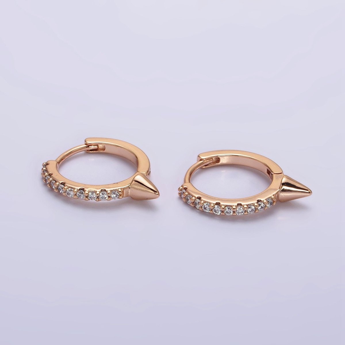 16K Gold plated Micro Paved CZ Spiked 16mm Huggie Earrings | AE815 - DLUXCA