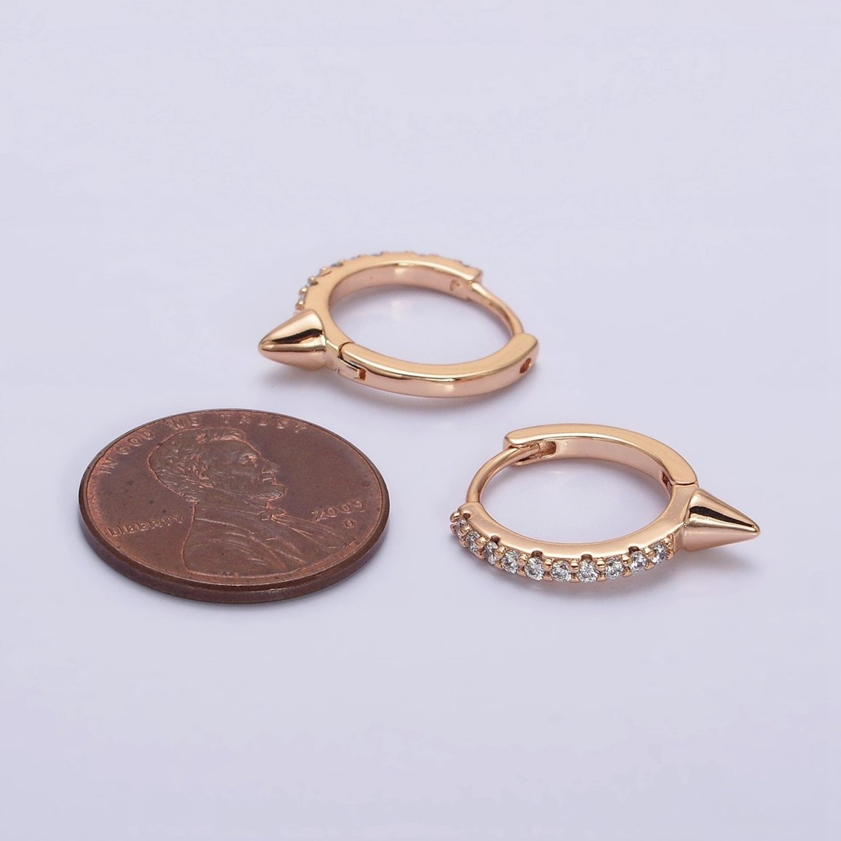 16K Gold plated Micro Paved CZ Spiked 16mm Huggie Earrings | AE815 - DLUXCA