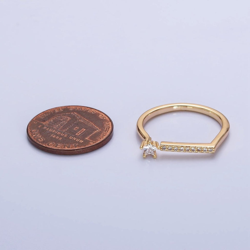 16K Gold plated Micro Paved Flat Bar Celestial Star CZ Open Adjustable Ring in Gold & Silver | O-1906 O-1907