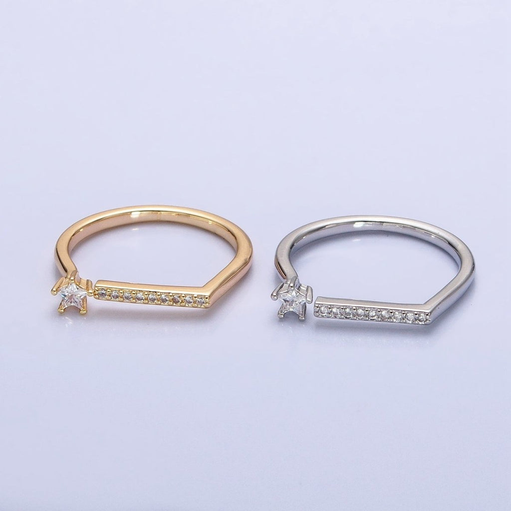 16K Gold plated Micro Paved Flat Bar Celestial Star CZ Open Adjustable Ring in Gold & Silver | O-1906 O-1907