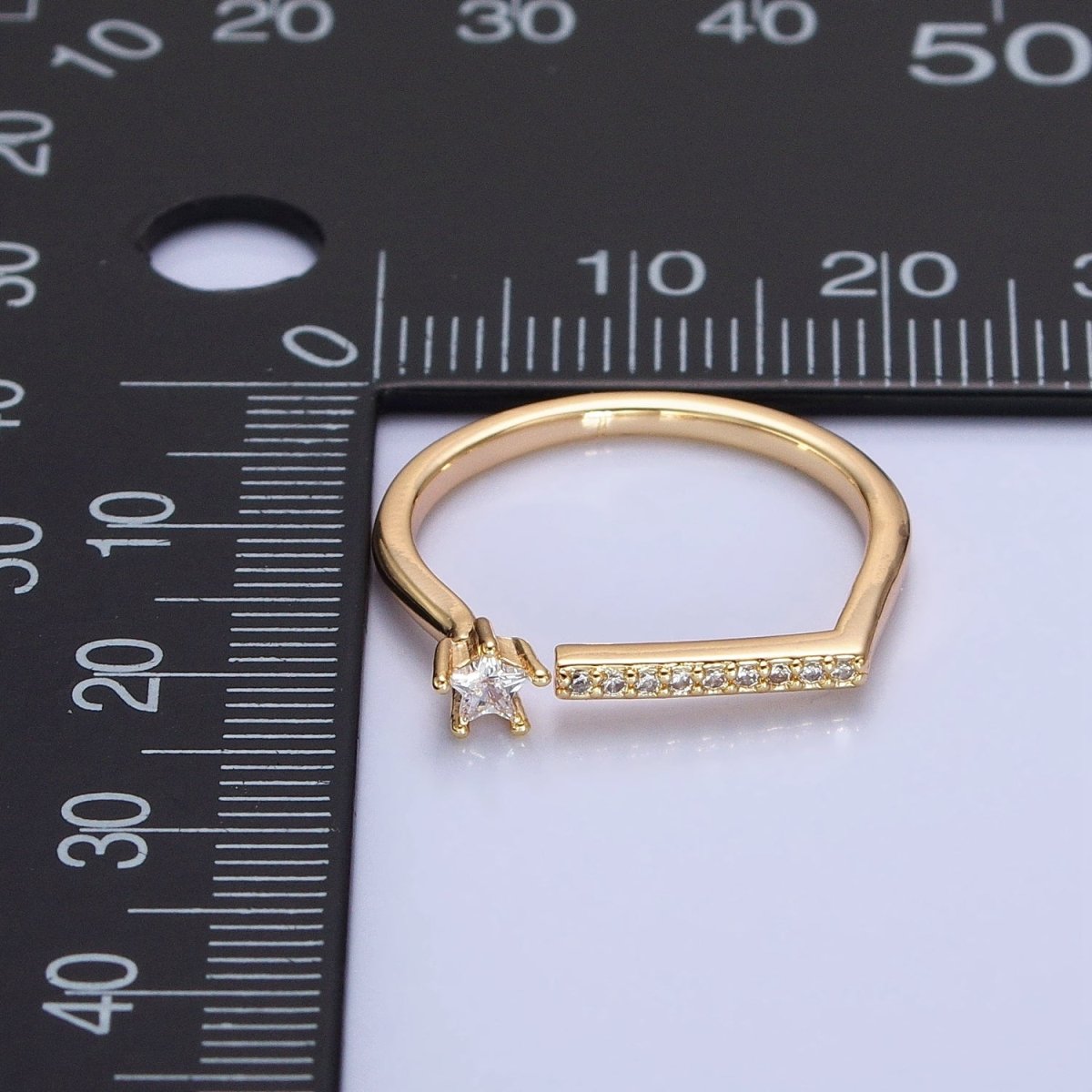 16K Gold plated Micro Paved Flat Bar Celestial Star CZ Open Adjustable Ring in Gold & Silver | O-1906 O-1907