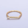 16K Gold plated Micro Paved Flat Bar Celestial Star CZ Open Adjustable Ring in Gold & Silver | O-1906 O-1907