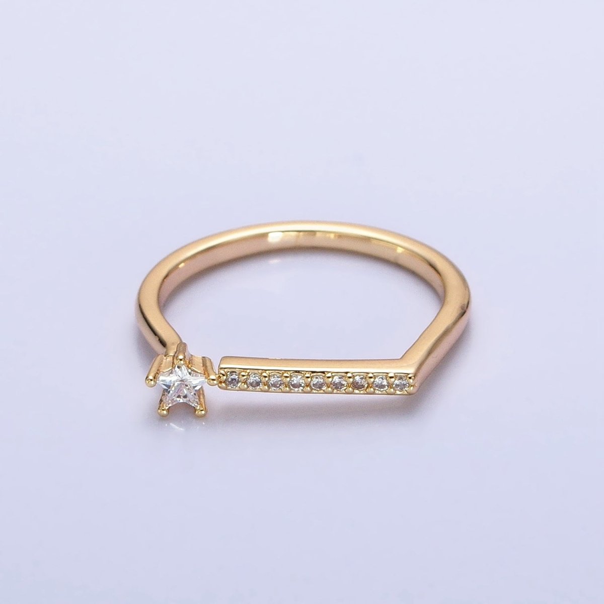 16K Gold plated Micro Paved Flat Bar Celestial Star CZ Open Adjustable Ring in Gold & Silver | O-1906 O-1907