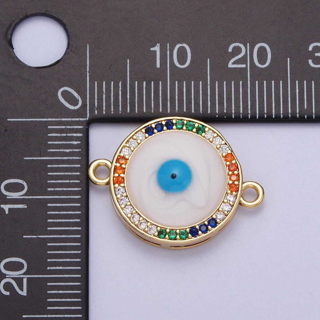 16K Gold plated Micro Paved Multicolor Cubic Zirconia Evil Eye of Ra Round Connector For Jewelry Making | F-158 - DLUXCA