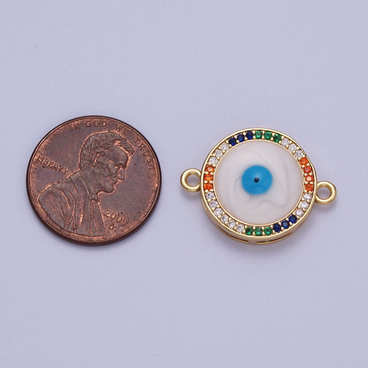 16K Gold plated Micro Paved Multicolor Cubic Zirconia Evil Eye of Ra Round Connector For Jewelry Making | F-158 - DLUXCA