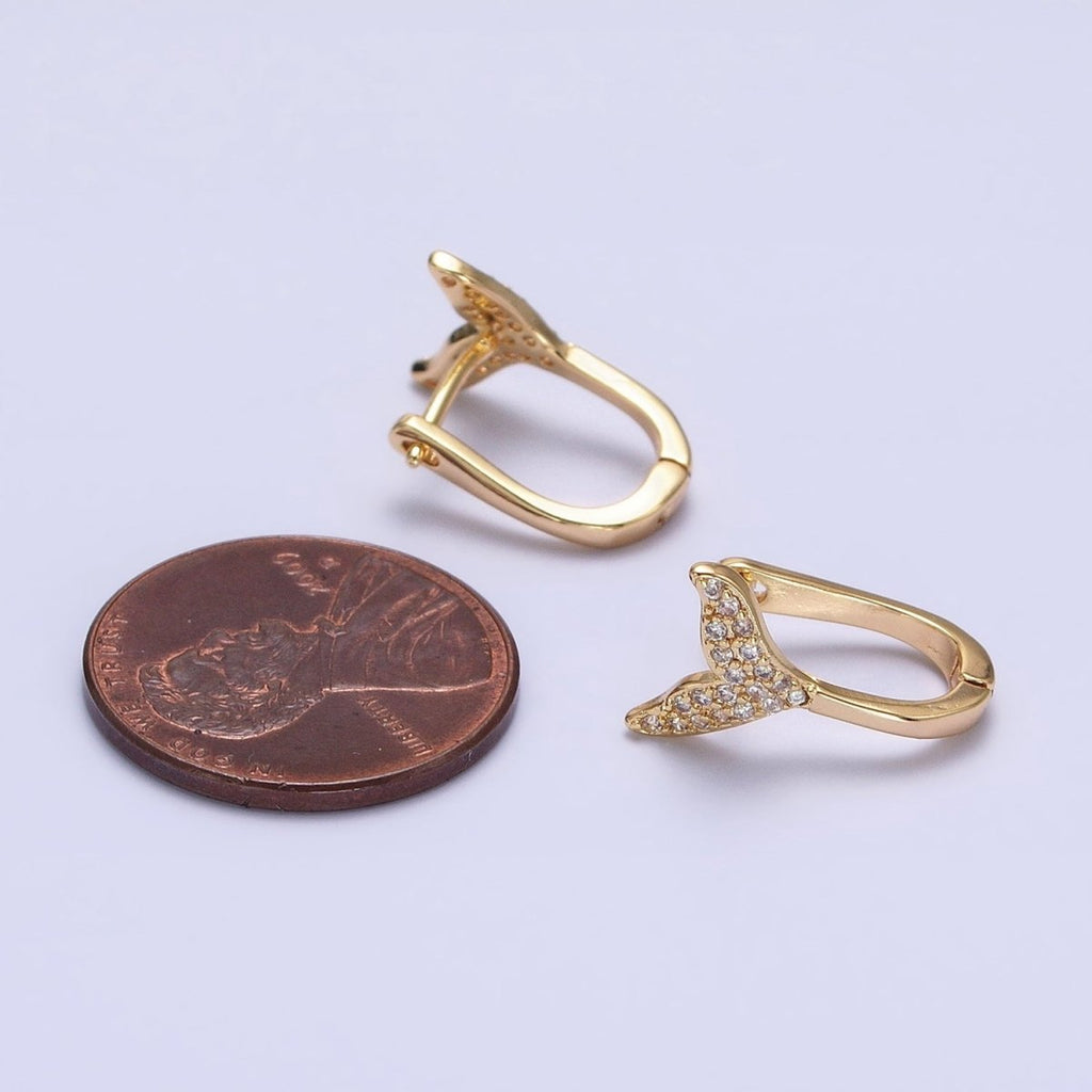 16K Gold plated Micro Paved Ocean Tail 13mm English Lock Earrings in Gold & Silver | AB1491 AB1492 - DLUXCA
