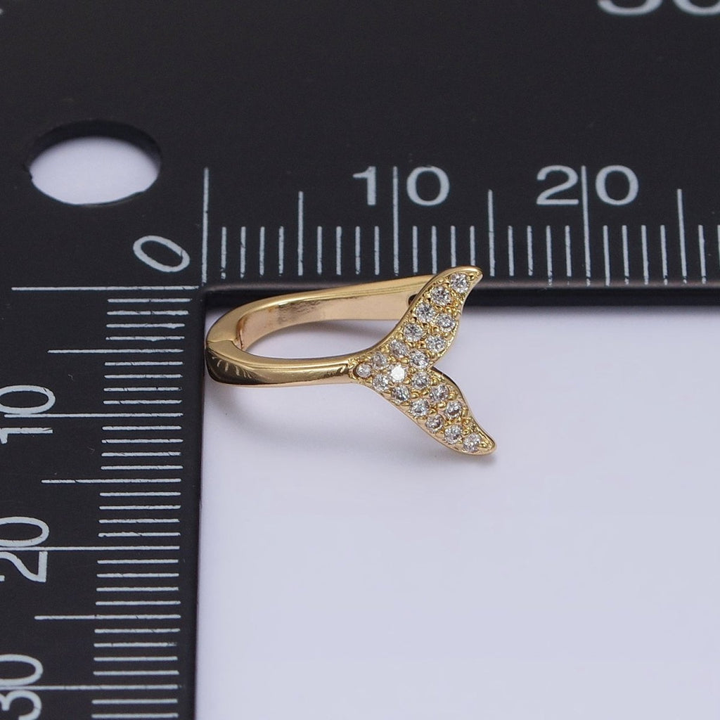 16K Gold plated Micro Paved Ocean Tail 13mm English Lock Earrings in Gold & Silver | AB1491 AB1492 - DLUXCA