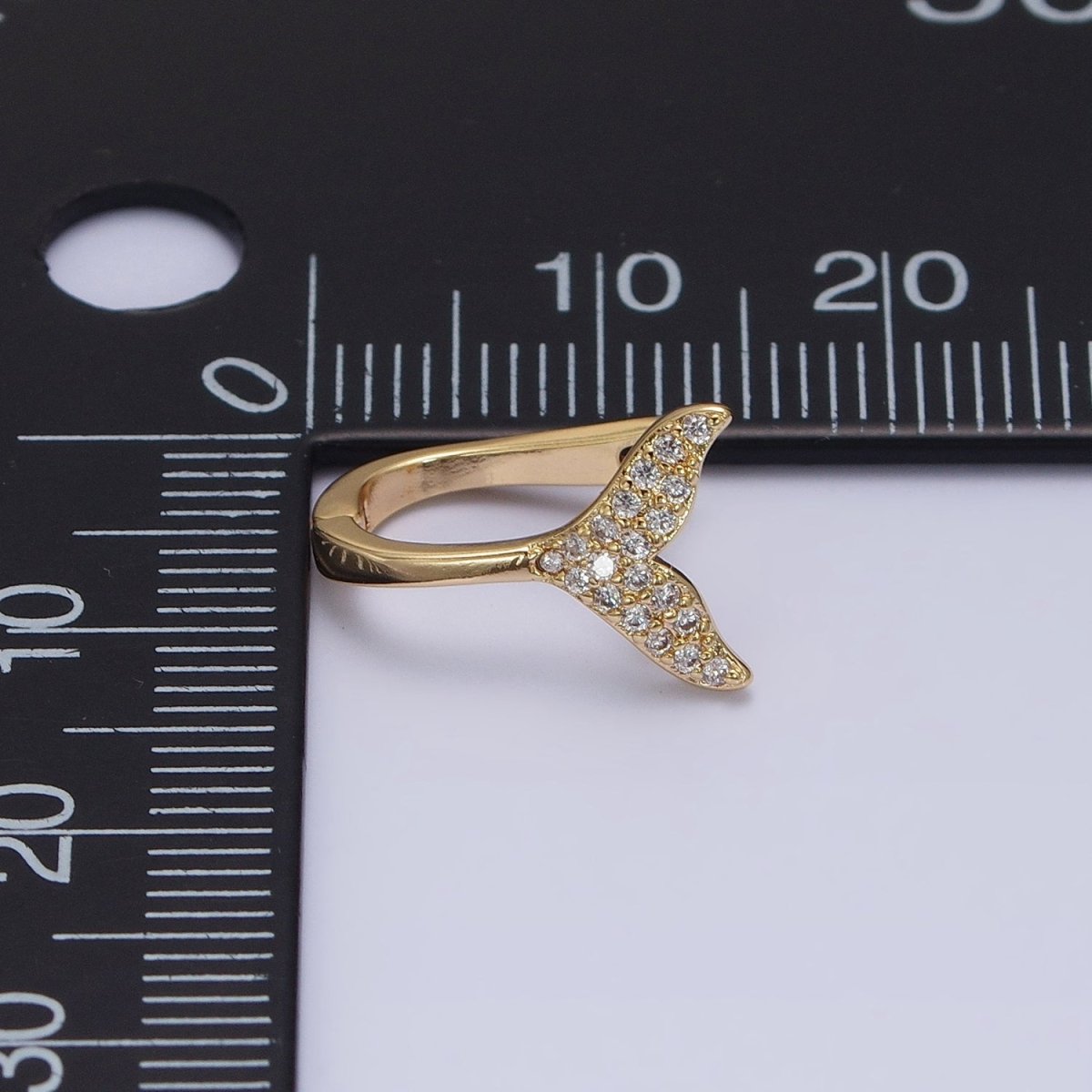 16K Gold plated Micro Paved Ocean Tail 13mm English Lock Earrings in Gold & Silver | AB1491 AB1492 - DLUXCA
