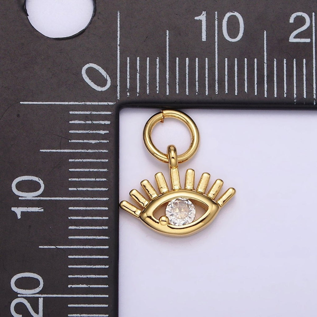 16K Gold plated Mini 13mm Clear CZ Evil Eye Open Lash Add-On Charm | N975 - DLUXCA