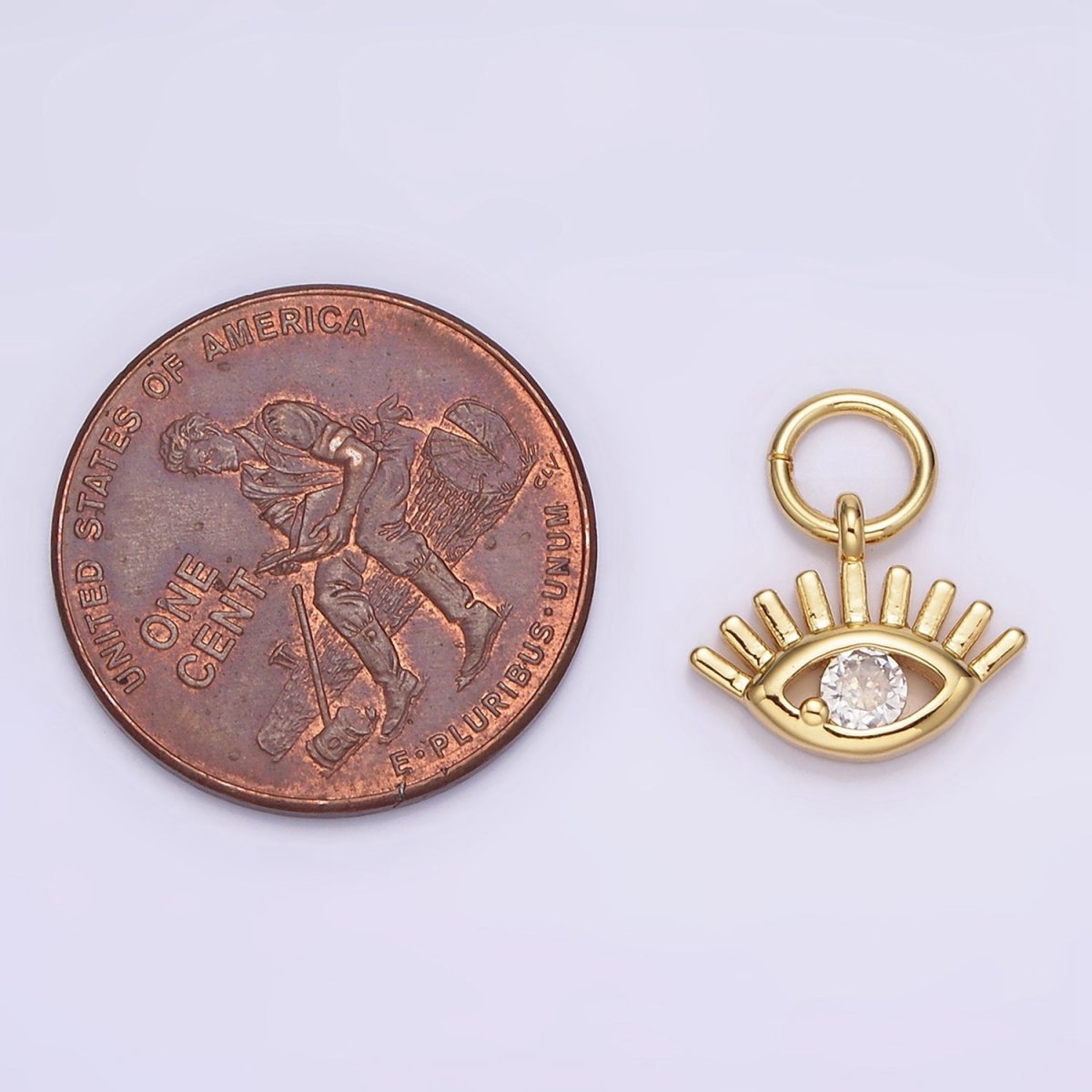 16K Gold plated Mini 13mm Clear CZ Evil Eye Open Lash Add-On Charm | N975 - DLUXCA